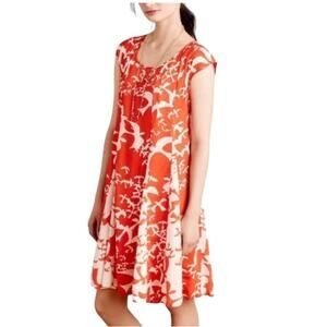 Anthropologie Maeve INDIGA Orange Bird Lace Up Back Swing Dress, Size XS